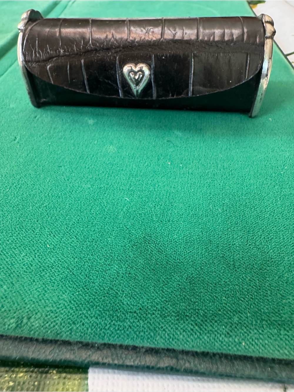 Brighton Black Leather Lipstick Case Crocodile Embossed W/Heart Accent
